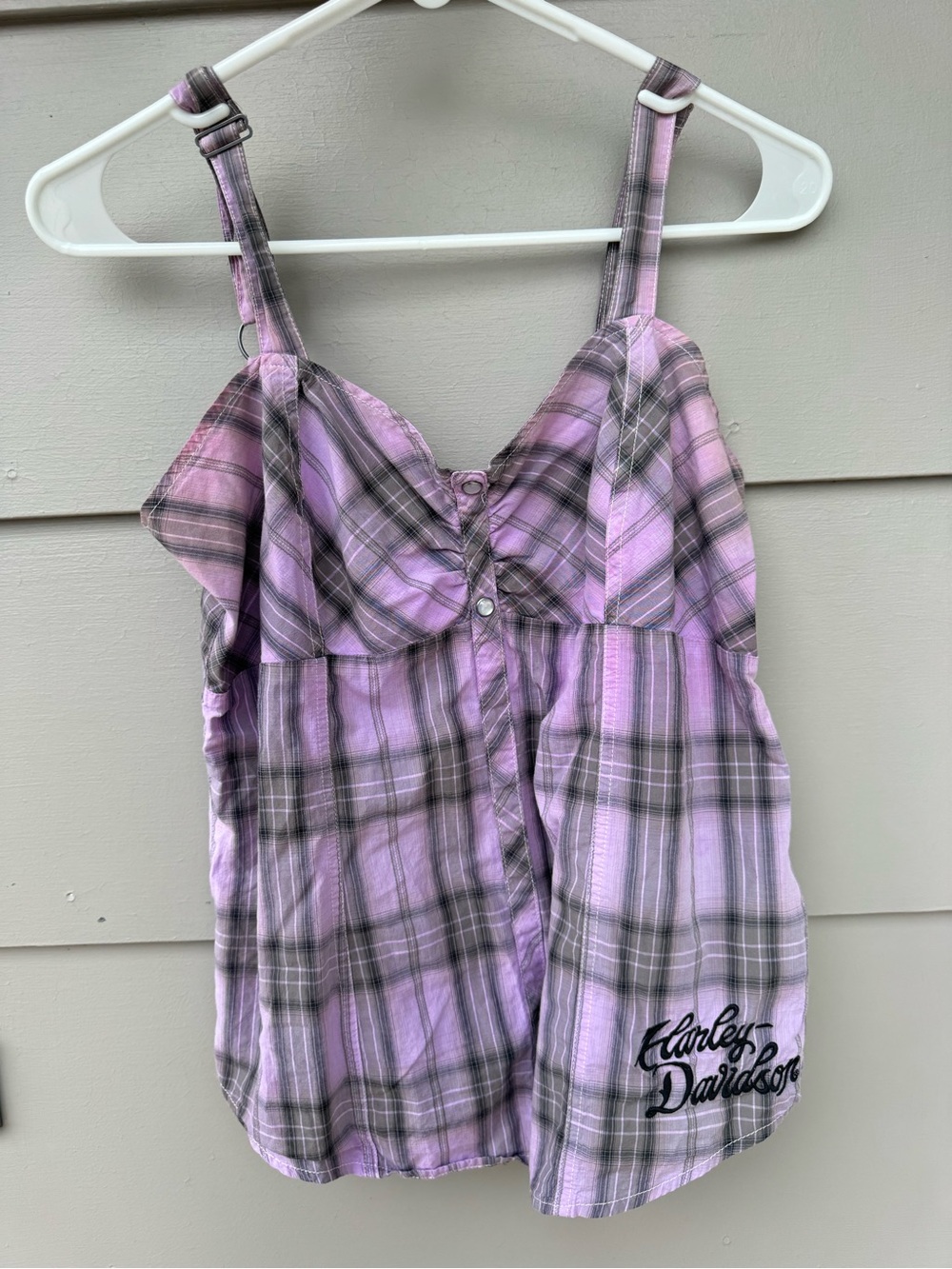 Harley-Davidson Lavender and Gray Plaid Tank